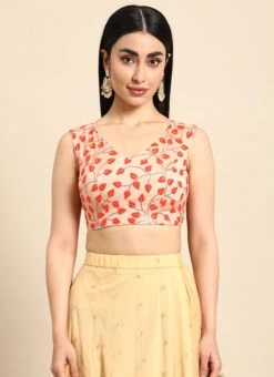Light Peach Embroidered Chiffon Blouse Festive Wear -Indo Clothing Shop Light Peach Embroidered Chiffon Blouse BLBS02301948 u