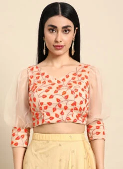 Light Peach Embroidered Chiffon Blouse Party Wear 10 Light Peach Embroidered Chiffon Blouse Party Wear -Indo Clothing Shop Light Peach Embroidered Chiffon Blouse BLBS02301968 u
