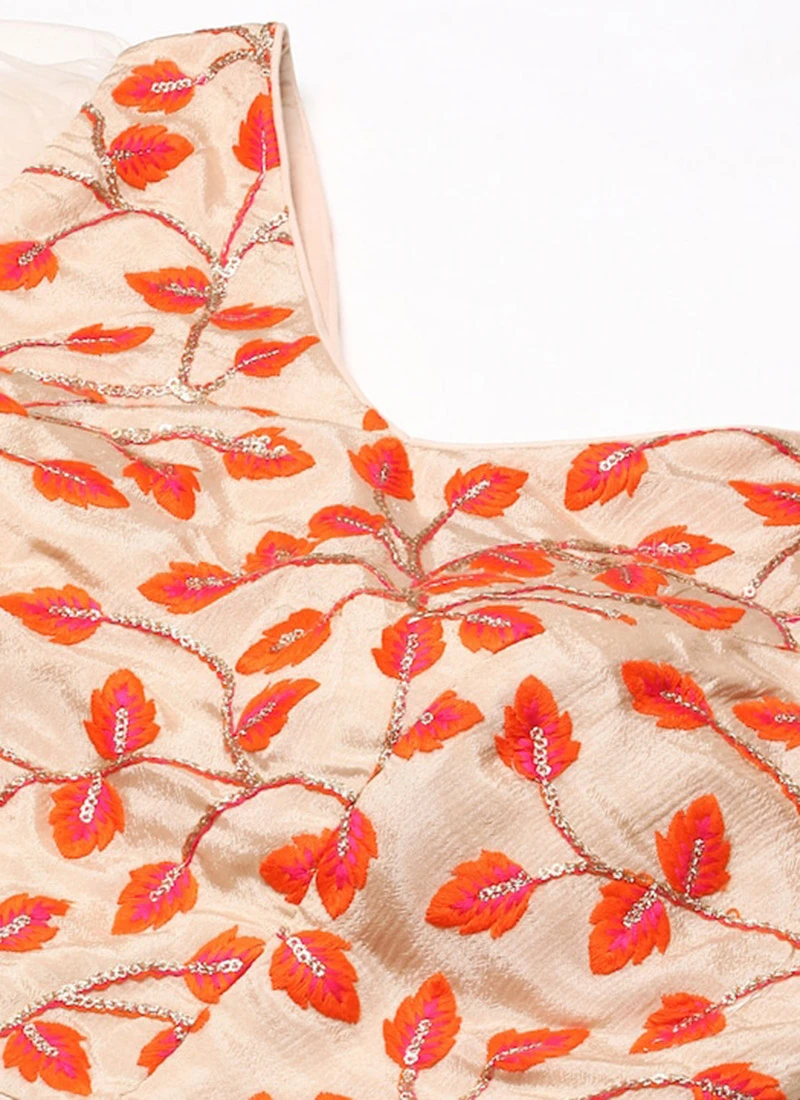 Light Peach Embroidered Chiffon Blouse Party Wear 5 Light Peach Embroidered Chiffon Blouse Party Wear - Image 5