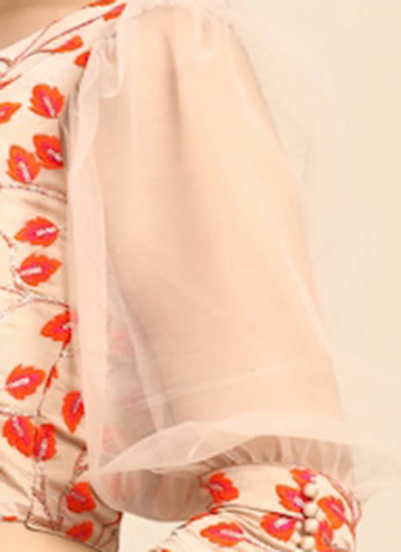 Light Peach Embroidered Chiffon Blouse Party Wear 7 Light Peach Embroidered Chiffon Blouse Party Wear - Image 7