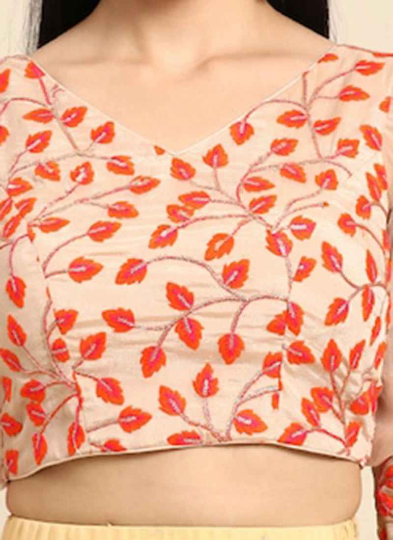 Light Peach Embroidered Chiffon Blouse Party Wear 8 Light Peach Embroidered Chiffon Blouse Party Wear - Image 8