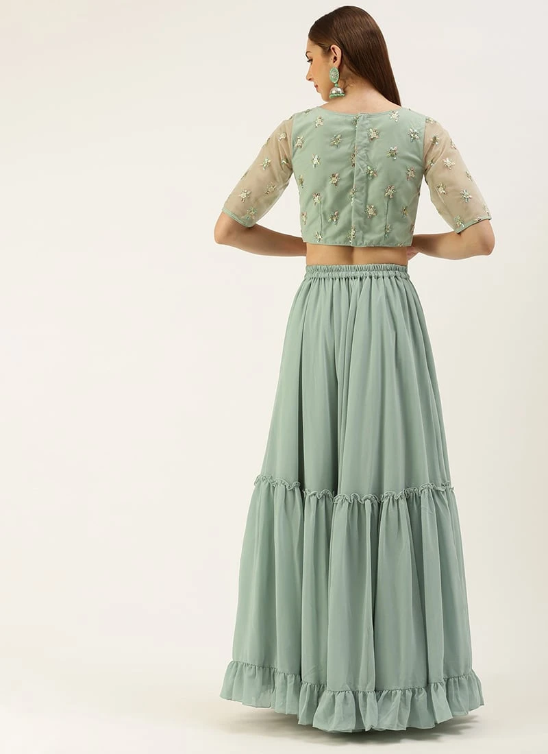 Skirt From Light Peach N Green Embroidered Crop Top N Skirt After Six Wear 4 Skirt From Light Peach N Green Embroidered Crop Top N Skirt After Six Wear - Image 4