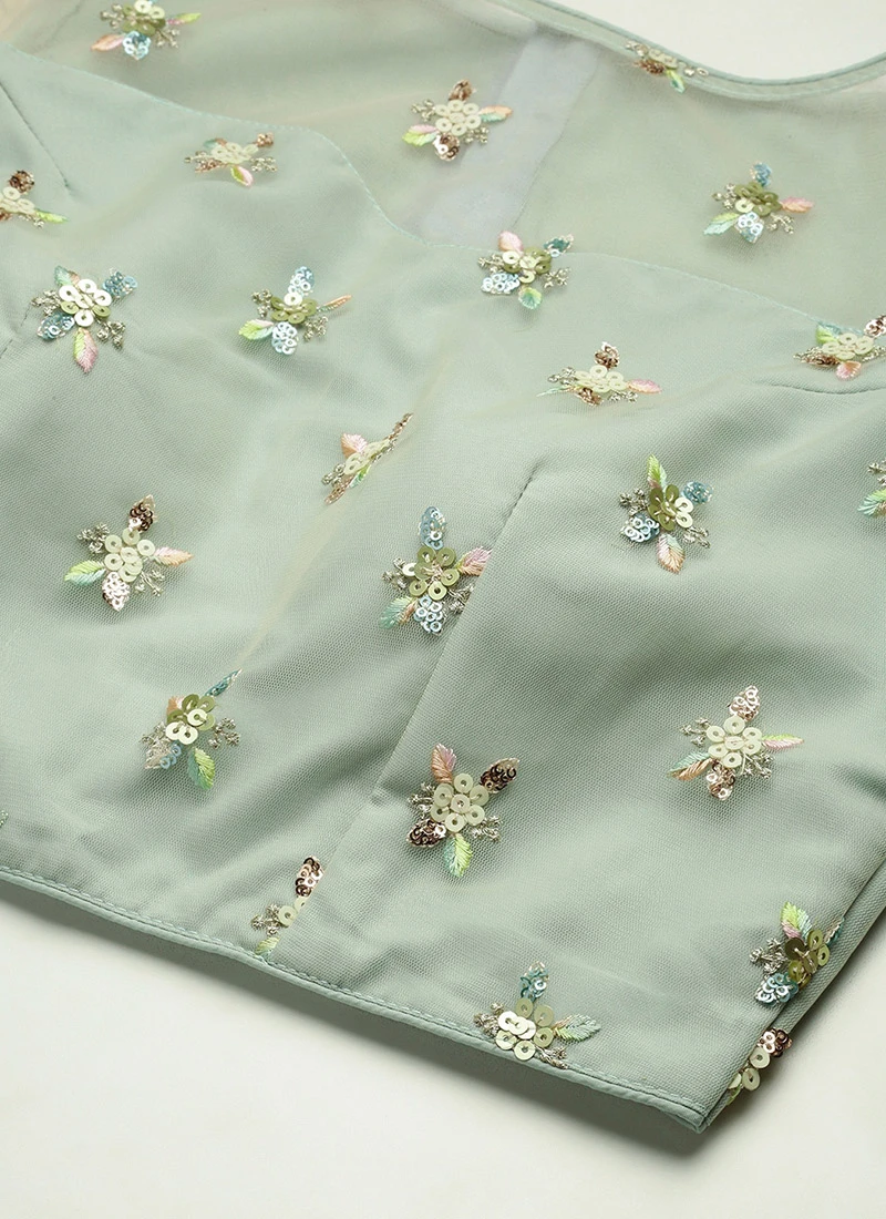 Skirt From Light Peach N Green Embroidered Crop Top N Skirt After Six Wear 5 Skirt From Light Peach N Green Embroidered Crop Top N Skirt After Six Wear - Image 5