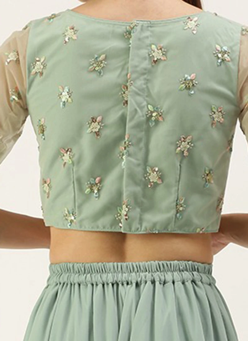 Skirt From Light Peach N Green Embroidered Crop Top N Skirt After Six Wear 6 Skirt From Light Peach N Green Embroidered Crop Top N Skirt After Six Wear - Image 6