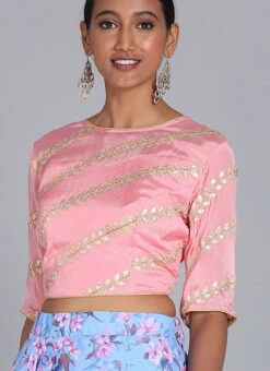 Light Pink Embroidered Chiffon Blouse Festive Wear -Indo Clothing Shop Light Pink Embroidered Chiffon Blouse BLBS02209585 rrc1