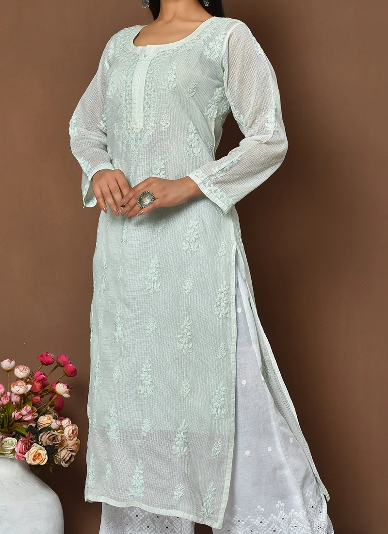 Light Sea Green Chikankari Kota Cotton Palazzo Set Festive Wear 1 Light Sea Green Chikankari Kota Cotton Palazzo Set Festive Wear