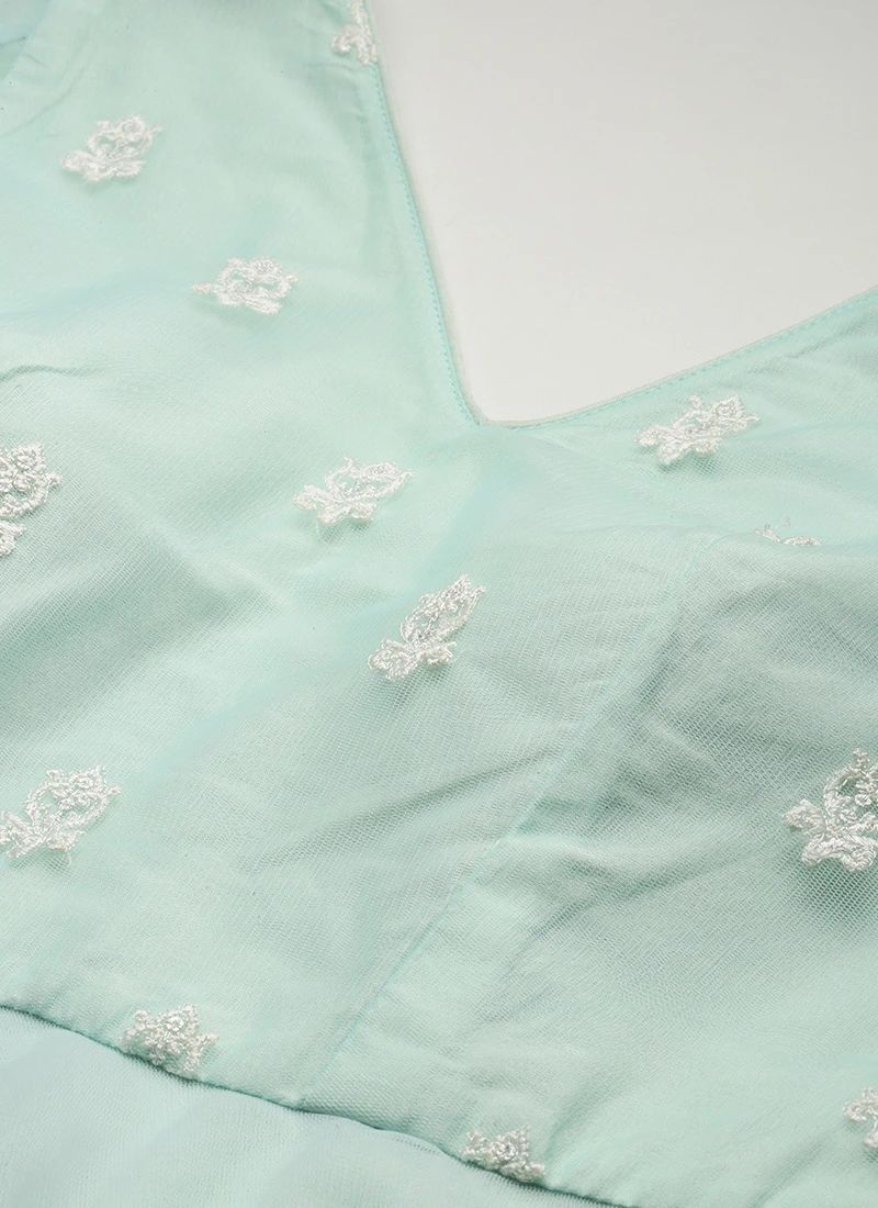 Light Sea Green Net Embroidered Gown Party Wear 5 Light Sea Green Net Embroidered Gown Party Wear - Image 5