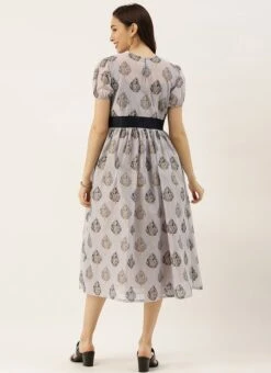 Lilac Hint Chanderi Silk Puff Sleeve Dress Festive Wear -Indo Clothing Shop Lilac Hint Chanderi Silk Puff Sleeve Dress DRBS02012713 b