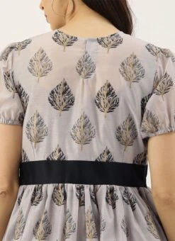 Lilac Hint Chanderi Silk Puff Sleeve Dress Festive Wear -Indo Clothing Shop Lilac Hint Chanderi Silk Puff Sleeve Dress DRBS02012713 rrc2