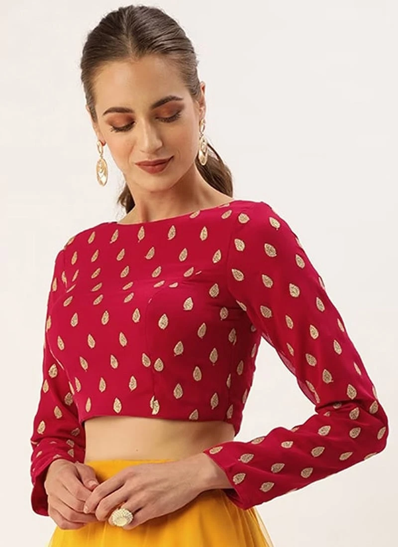Magenta Embroidered Georgette Blouse Festive Wear 3 Magenta Embroidered Georgette Blouse Festive Wear - Image 3