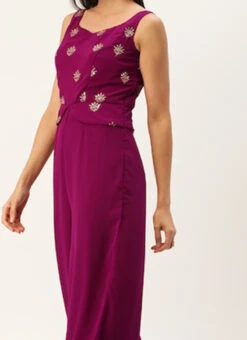 Magenta Georgette Embroidered Jumpsuit Festive Wear