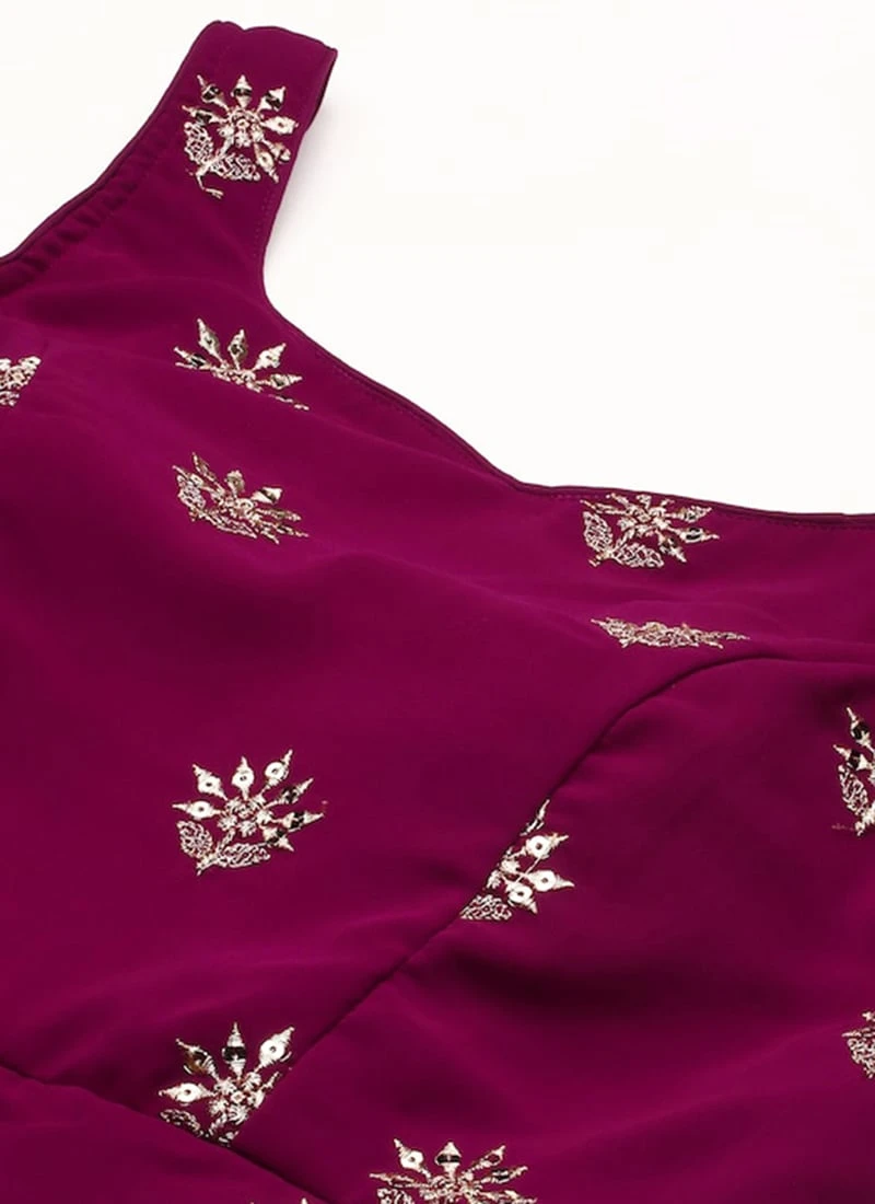 Magenta Georgette Embroidered Jumpsuit Festive Wear 5 Magenta Georgette Embroidered Jumpsuit Festive Wear - Image 5