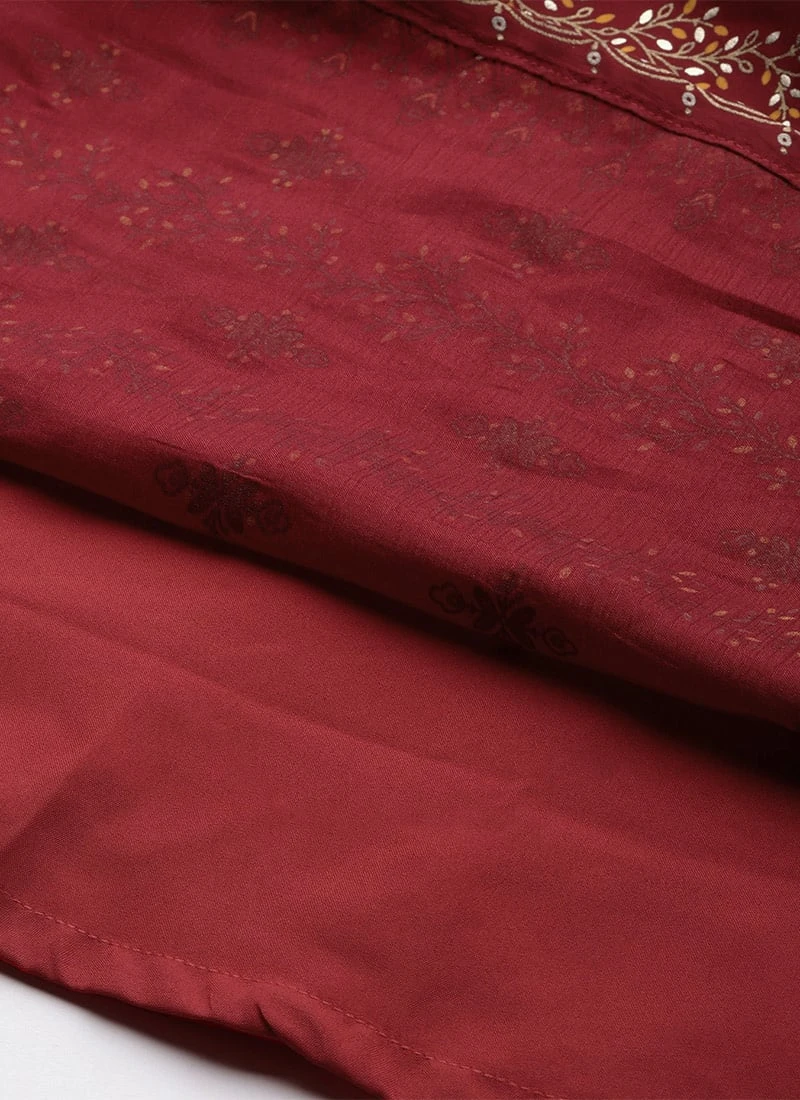 Maroon Art Silk Foil Printed Maxi Dress Festive Wear 7 Maroon Art Silk Foil Printed Maxi Dress Festive Wear - Image 7