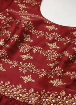 Maroon Art Silk N Geogette Flare Dress Festive Wear -Indo Clothing Shop Maroon Art Silk N Geogette Flare Dress DRBS02301787 rrc1