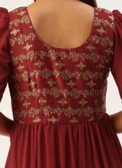 Maroon Art Silk N Geogette Flare Dress Festive Wear -Indo Clothing Shop Maroon Art Silk N Geogette Flare Dress DRBS02301787 rrc2