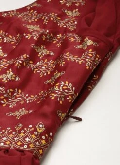 Maroon Art Silk N Geogette Flare Dress Festive Wear -Indo Clothing Shop Maroon Art Silk N Geogette Flare Dress DRBS02301787 rrc3