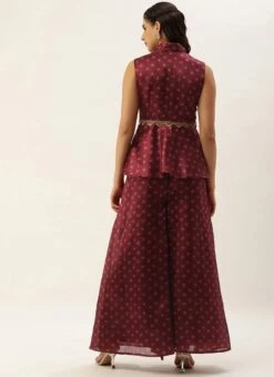 Bottom From Maroon Art Silk Printed Co Ords Set After Six Wear -Indo Clothing Shop Maroon Art Silk Printed Co Ords Set IWBS02302301 b