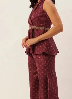 Bottom From Maroon Art Silk Printed Co Ords Set After Six Wear