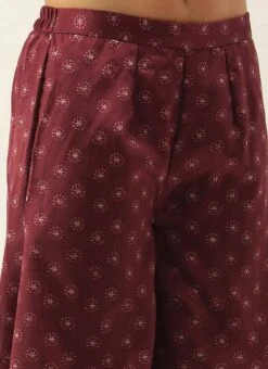 Bottom From Maroon Art Silk Printed Co Ords Set After Six Wear -Indo Clothing Shop Maroon Art Silk Printed Co Ords Set IWBS02302301 rrc2