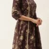 Maroon Chanderi Printed Floral Maxi Dress Festive Wear