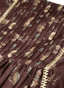Maroon Chanderi Printed Floral Maxi Dress Festive Wear -Indo Clothing Shop Maroon Chanderi Printed Floral Maxi Dress DRBS02111085 rrc1
