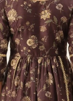 Maroon Chanderi Printed Floral Maxi Dress Festive Wear -Indo Clothing Shop Maroon Chanderi Printed Floral Maxi Dress DRBS02111085 rrc2