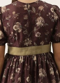 Maroon Chanderi Silk Puff Sleeve Dress Festive Wear After Six Wear -Indo Clothing Shop Maroon Chanderi Silk Puff Sleeve Dress DRBS02201262 rrc2