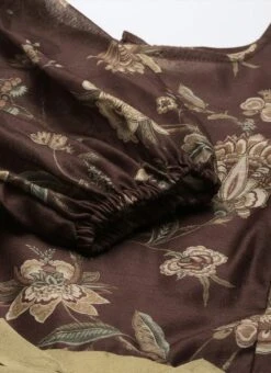 Maroon Chanderi Silk Puff Sleeve Dress Festive Wear After Six Wear -Indo Clothing Shop Maroon Chanderi Silk Puff Sleeve Dress DRBS02201262 rrc3