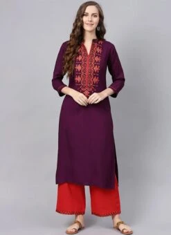 Maroon Cotton Kurta Palazzo Set After Six Wear -Indo Clothing Shop Maroon Cotton Kurta Palazzo Set KRSDMF317 u