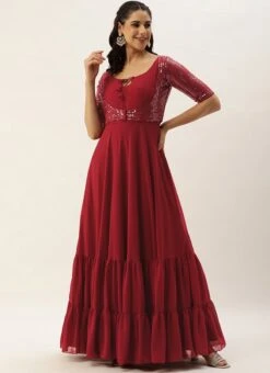 Jacket From Maroon Embroidered Georgette Jacket Style Gown 10 Jacket From Maroon Embroidered Georgette Jacket Style Gown -Indo Clothing Shop Maroon Embroidered Georgette Jacket Style Gown IWBS02304059 u