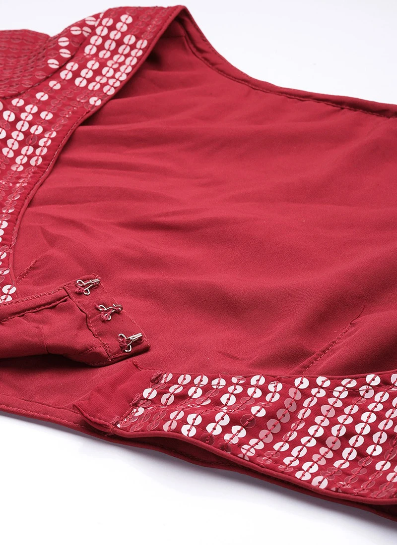 Jacket From Maroon Embroidered Georgette Jacket Style Gown 5 Jacket From Maroon Embroidered Georgette Jacket Style Gown - Image 5