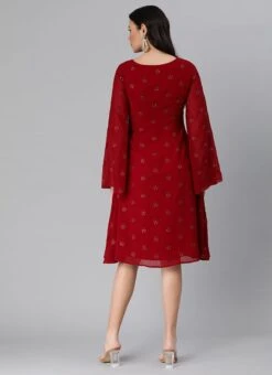 Maroon Embroidered Overlapped Knee Length Dress Festive Wear 11 Maroon Embroidered Overlapped Knee Length Dress Festive Wear -Indo Clothing Shop Maroon Embroidered Overlapped Knee Length Dress DRBS02205021 b
