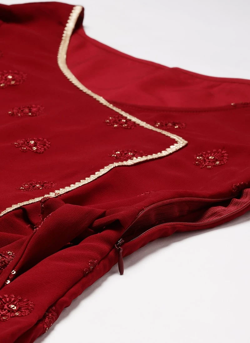 Maroon Embroidered Overlapped Knee Length Dress Festive Wear 5 Maroon Embroidered Overlapped Knee Length Dress Festive Wear - Image 5