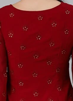 Maroon Embroidered Overlapped Knee Length Dress Festive Wear 13 Maroon Embroidered Overlapped Knee Length Dress Festive Wear -Indo Clothing Shop Maroon Embroidered Overlapped Knee Length Dress DRBS02205021 rrc2