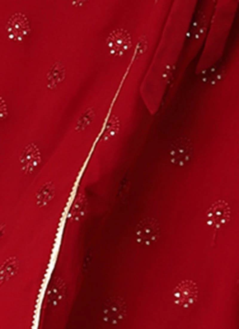 Maroon Embroidered Overlapped Knee Length Dress Festive Wear 7 Maroon Embroidered Overlapped Knee Length Dress Festive Wear - Image 7