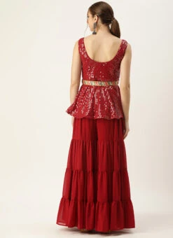 Bottom From Maroon Embroidered Top N Palazzo Set After Six Wear -Indo Clothing Shop Maroon Embroidered Top N Palazzo Set IWBS02303875 b