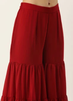 Bottom From Maroon Embroidered Top N Palazzo Set After Six Wear -Indo Clothing Shop Maroon Embroidered Top N Palazzo Set IWBS02303875 rrc2