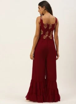 Maroon Georgette Sequins Jumpsuit Festive Wear -Indo Clothing Shop Maroon Georgette Sequins Jumpsuit DRBS02208429 b