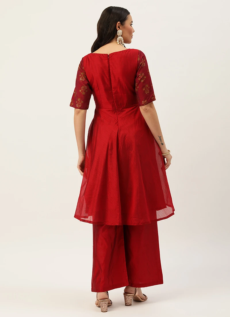 Maroon Printed Kurta Set Festive Wear Wedding Wear 4 Maroon Printed Kurta Set Festive Wear Wedding Wear - Image 4