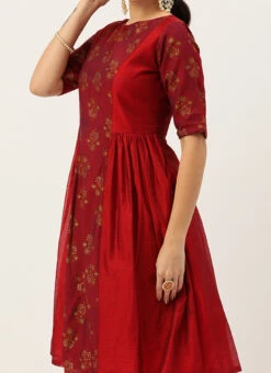 Maroon Printed Kurta Set Festive Wear