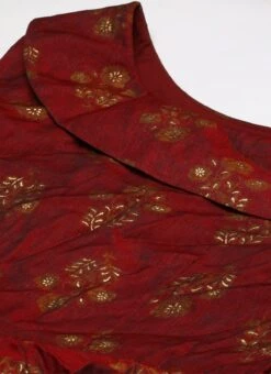 Maroon Printed One Shoulder Dress Party Wear After Six Wear -Indo Clothing Shop Maroon Printed One Shoulder Dress DRBS02205963 rrc1
