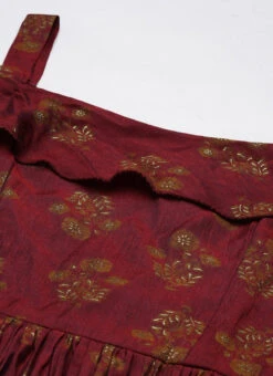 Maroon Rayon Printed Strap Neckline Dress After Six Wear -Indo Clothing Shop Maroon Rayon Printed Strap Neckline Dress DRBS02204728 rrc1