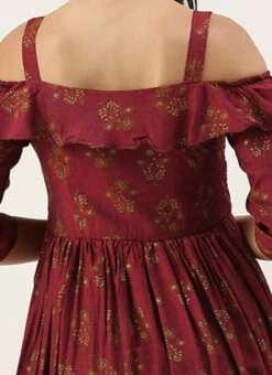 Maroon Rayon Printed Strap Neckline Dress After Six Wear -Indo Clothing Shop Maroon Rayon Printed Strap Neckline Dress DRBS02204728 rrc2