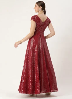Maroon Sequins Embroidered Georgette With Keyhole Wedding Wear -Indo Clothing Shop Maroon Sequins Embroidered Georgette With Keyhole IWBS02304996 b