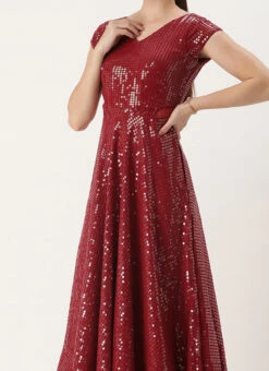Maroon Sequins Embroidered Georgette With Keyhole Wedding Wear