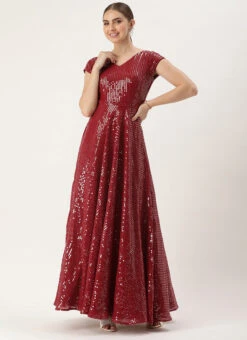 Maroon Sequins Embroidered Georgette With Keyhole Wedding Wear -Indo Clothing Shop Maroon Sequins Embroidered Georgette With Keyhole IWBS02304996 u