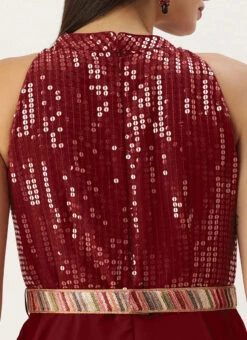 Maroon Sequins Handkerchief Gown Festive Wear -Indo Clothing Shop Maroon Sequins Handkerchief Gown IWBS02303624 rrc2