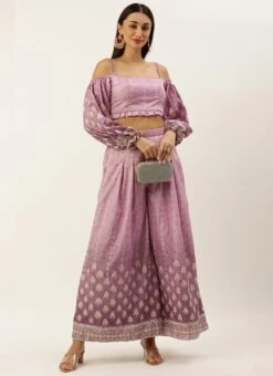 Bottom From Mauve Art Silk Digital Printed Co Ords Set After Six Wear -Indo Clothing Shop Mauve Art Silk Digital Printed Co Ords Set IWBS02301067 u