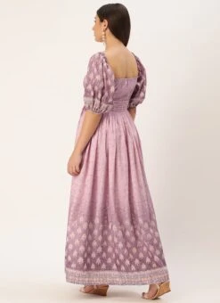 Mauve Art Silk Digital Printed Dress Party Wear -Indo Clothing Shop Mauve Art Silk Digital Printed Dress DRBS02304077 b