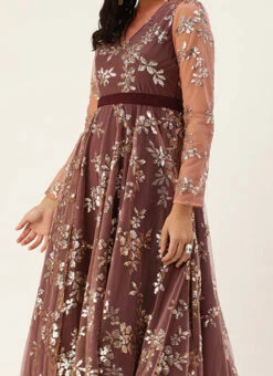 Mauve Embroidered Floor Length Gown Party Wear